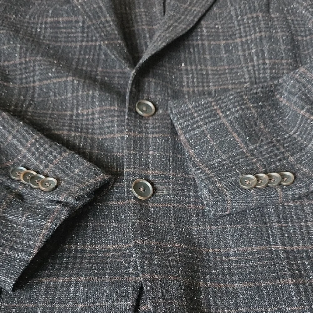 Boss Black & Brown Textured Plaid Blazer -Two-Button Coat Unisex 40S